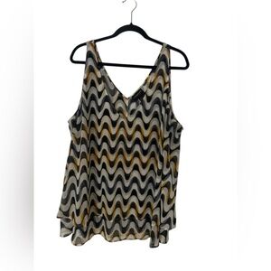 Lane Bryant Sheer Chevron V-Neck Top Abstract Wave Print